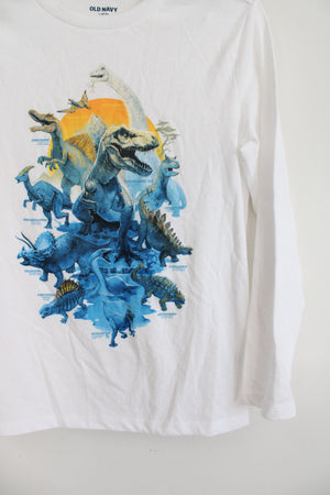 Old Navy White Dinosaur Long Sleeved Shirt | Youth L (10/12)