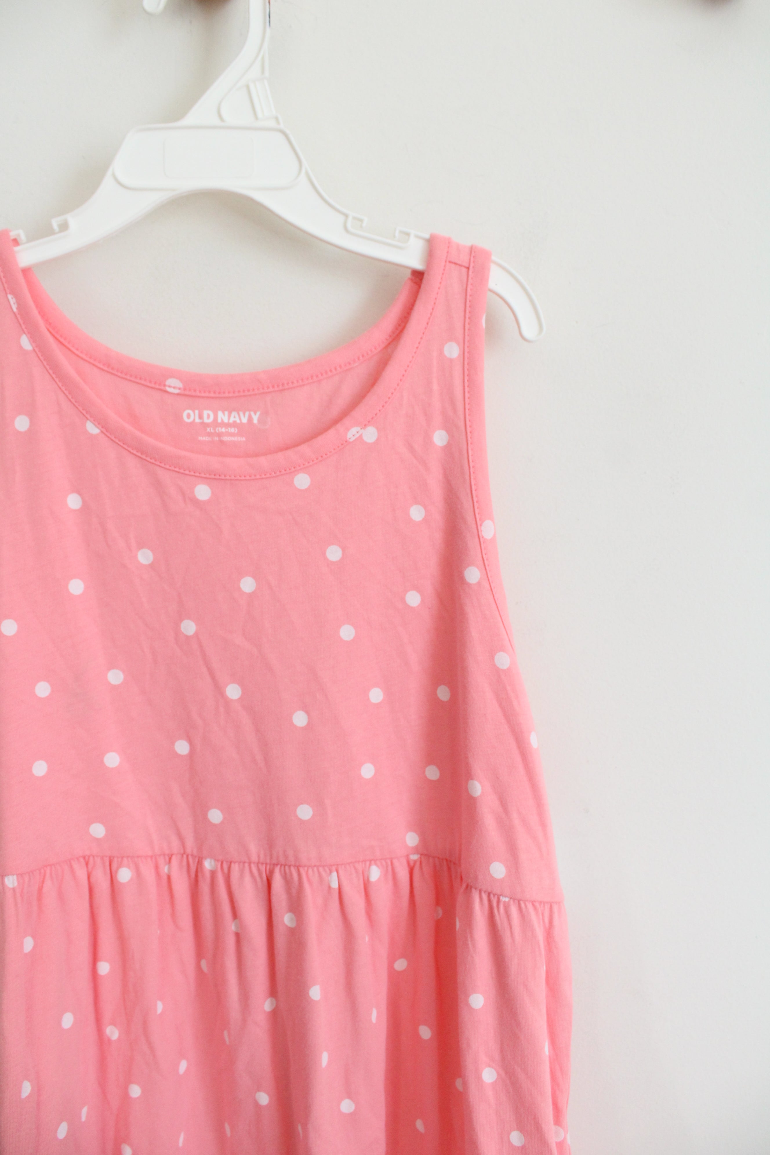 NEW Old Navy Pink & White Polka Dot Cotton Dress | Youth XL (14/16)