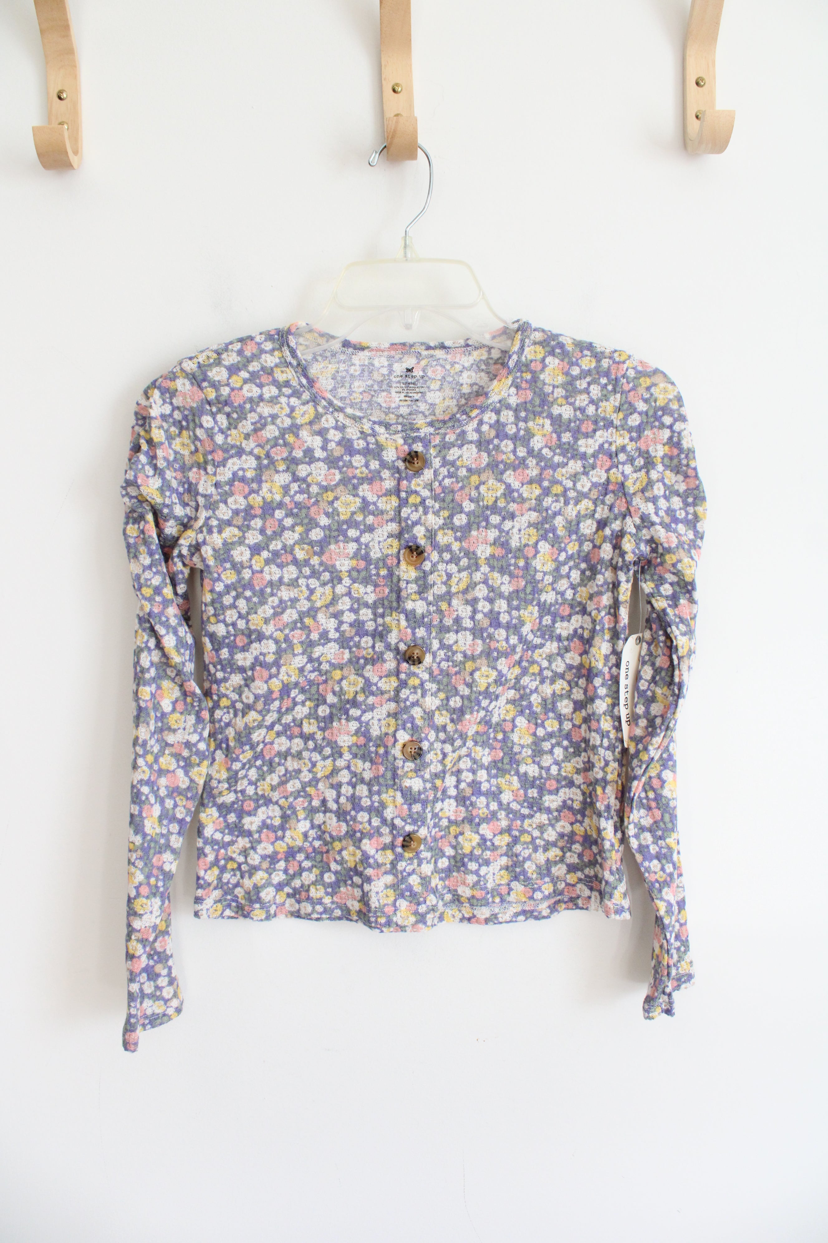 NEW One Step Up Blue Floral Button Down Long Sleeved Shirt | Youth L (14/16)