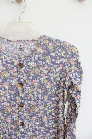 NEW One Step Up Blue Floral Button Down Long Sleeved Shirt | Youth L (14/16)