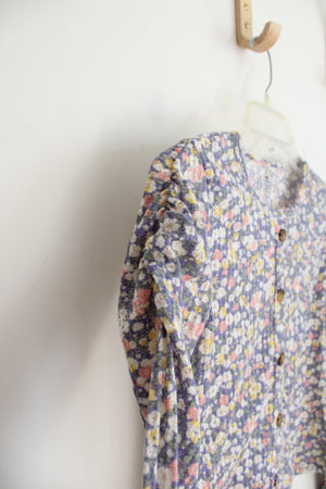 NEW One Step Up Blue Floral Button Down Long Sleeved Shirt | Youth L (14/16)