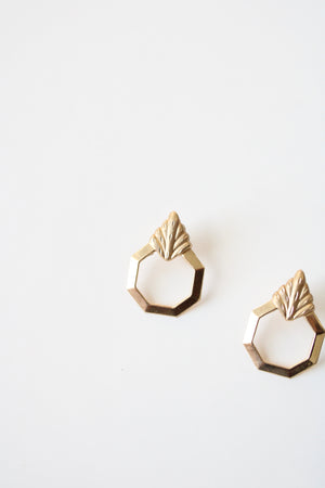 14K Gold Octagon Leaf Earrings
