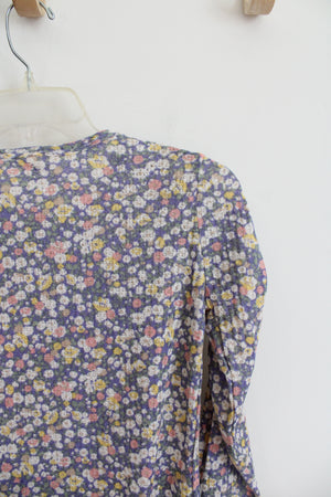 NEW One Step Up Blue Floral Button Down Long Sleeved Shirt | Youth L (14/16)