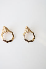 14K Gold Octagon Leaf Earrings