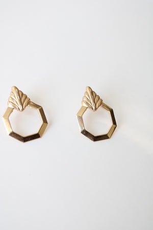 14K Gold Octagon Leaf Earrings
