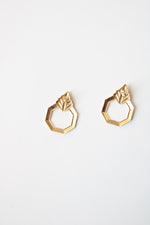 14K Gold Octagon Leaf Earrings