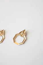 14K Gold Octagon Leaf Earrings