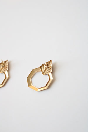 14K Gold Octagon Leaf Earrings