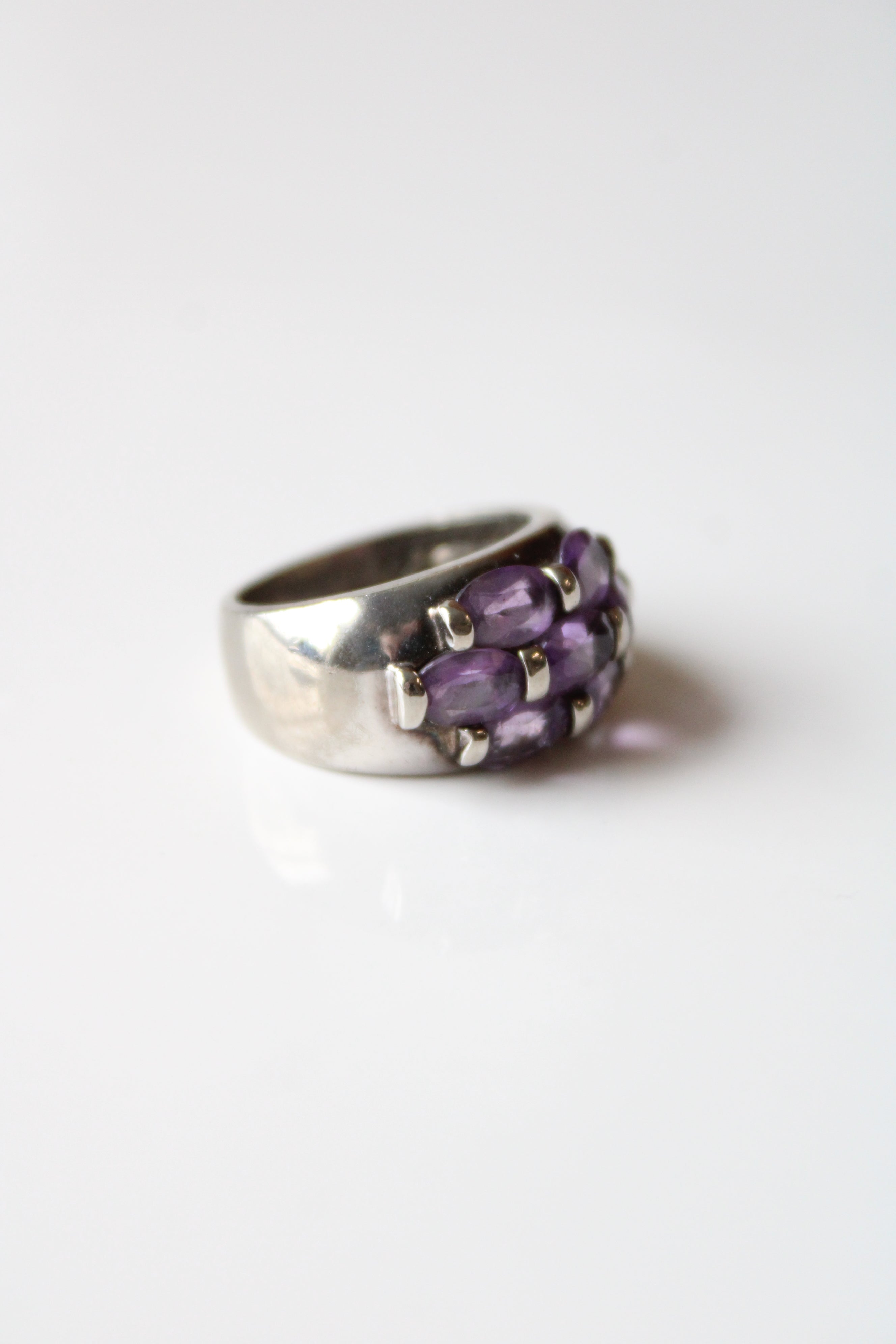 Amethyst Purple Stone Cluster Sterling Ring | Size 6