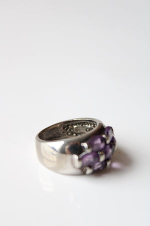 Amethyst Purple Stone Cluster Sterling Ring | Size 6