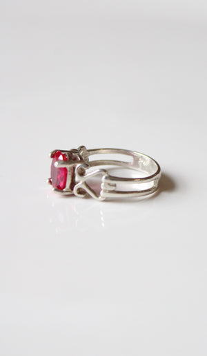 Ruby Oval Pink Stone Sterling Silver Ring | Size 9