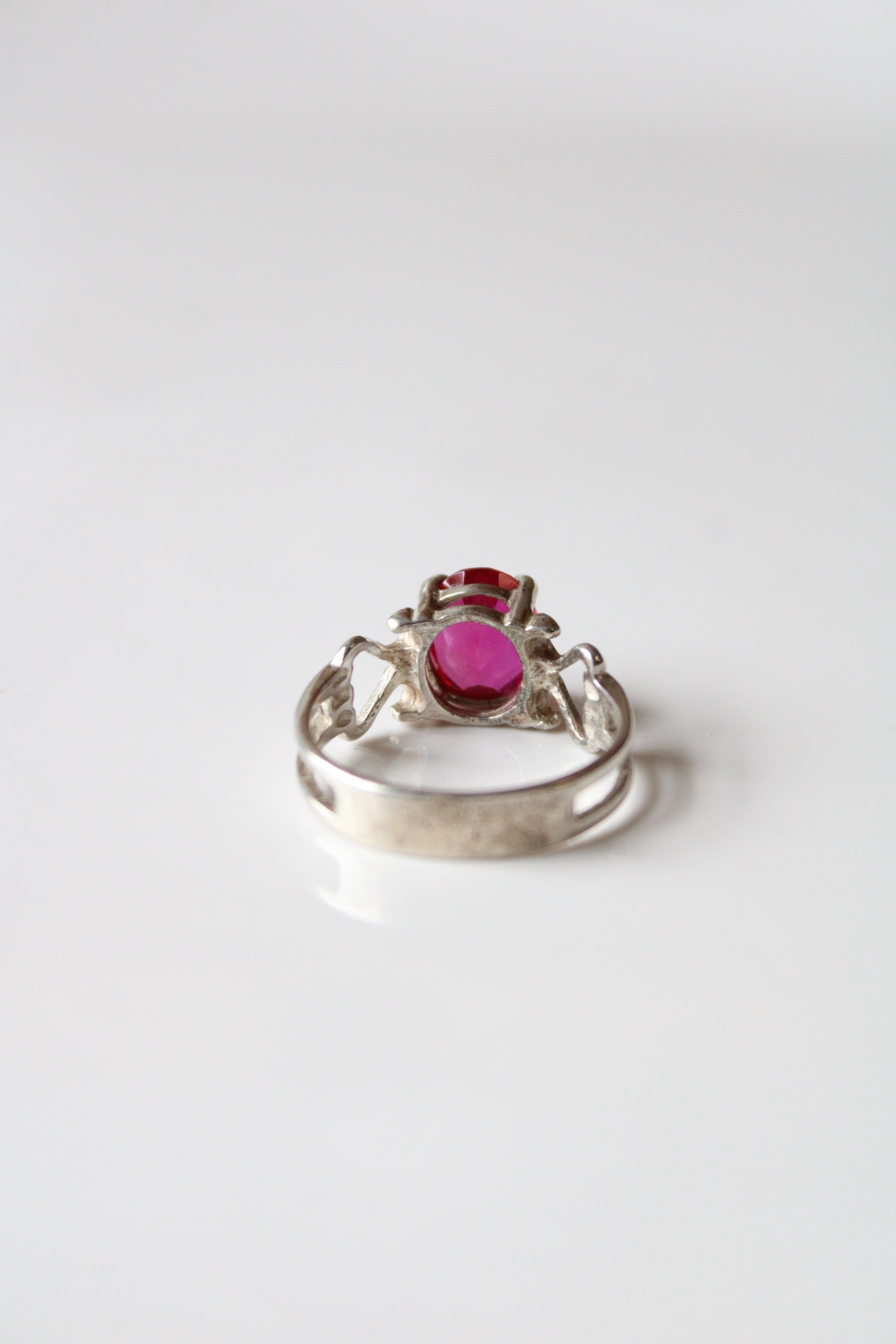 Ruby Oval Pink Stone Sterling Silver Ring | Size 9