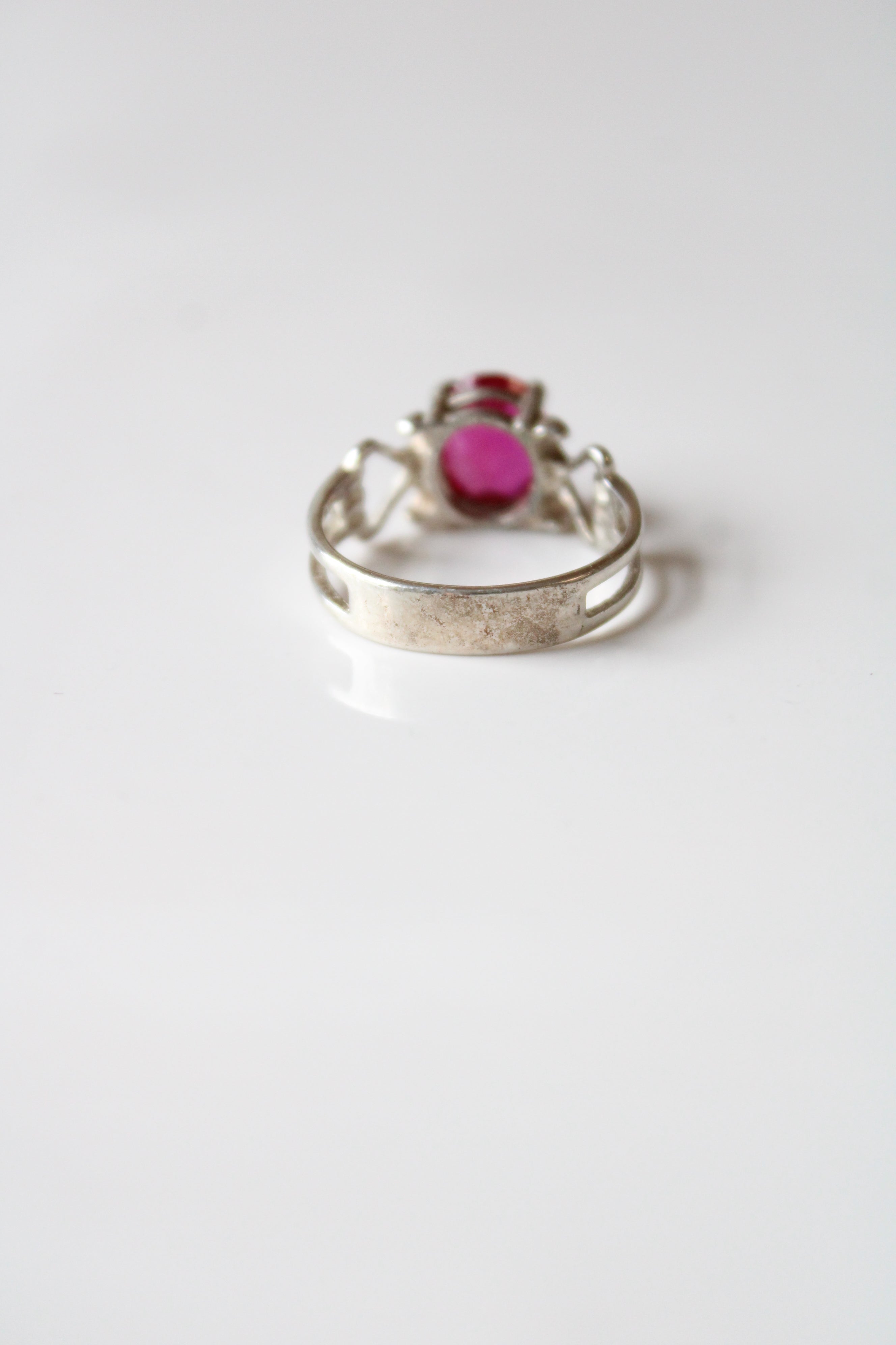 Ruby Oval Pink Stone Sterling Silver Ring | Size 9