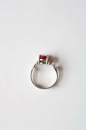 Ruby Oval Pink Stone Sterling Silver Ring | Size 9