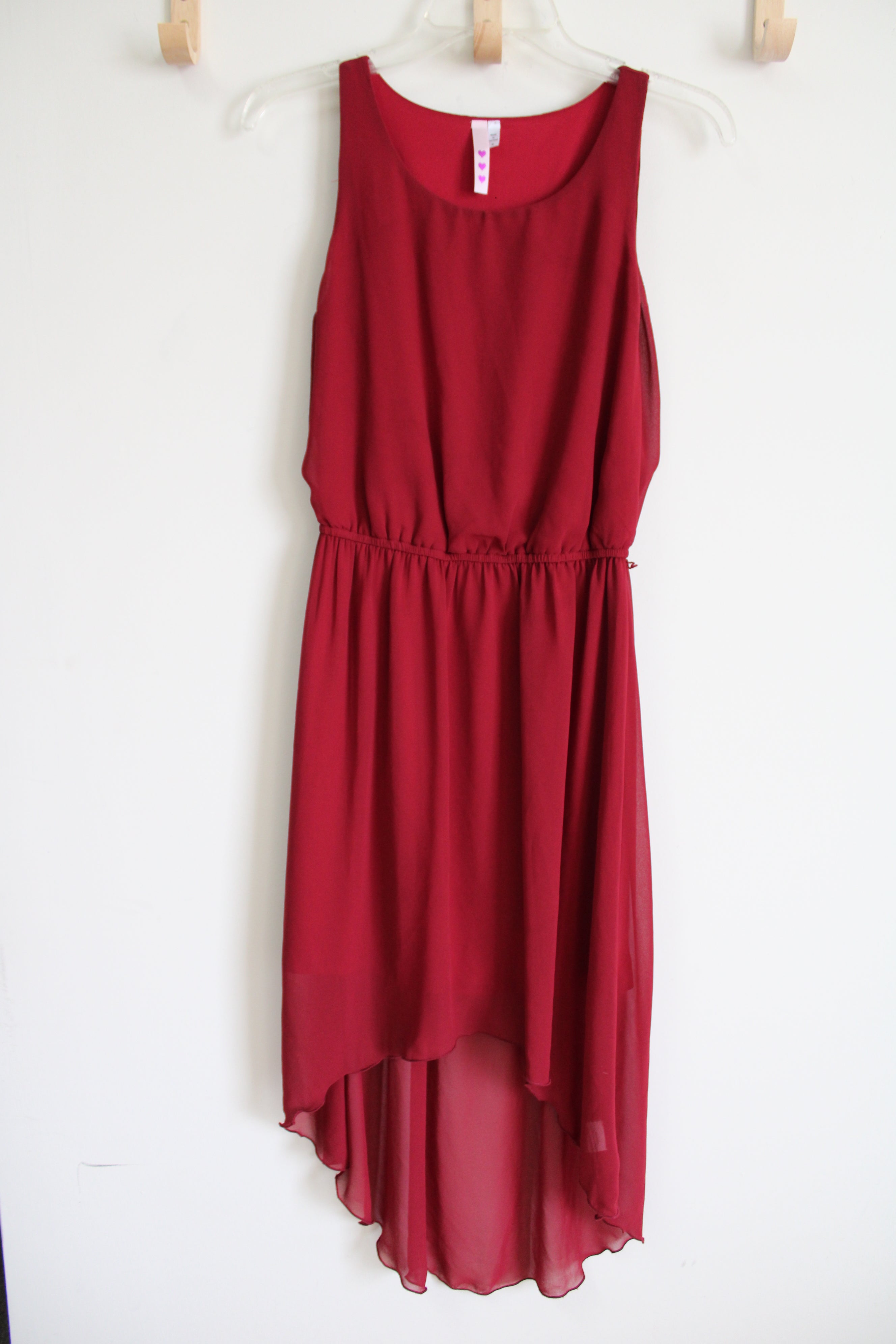 Triple Heart Red High-Low Chiffon Dress | M