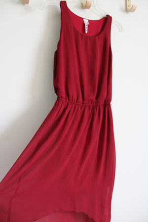 Triple Heart Red High-Low Chiffon Dress | M