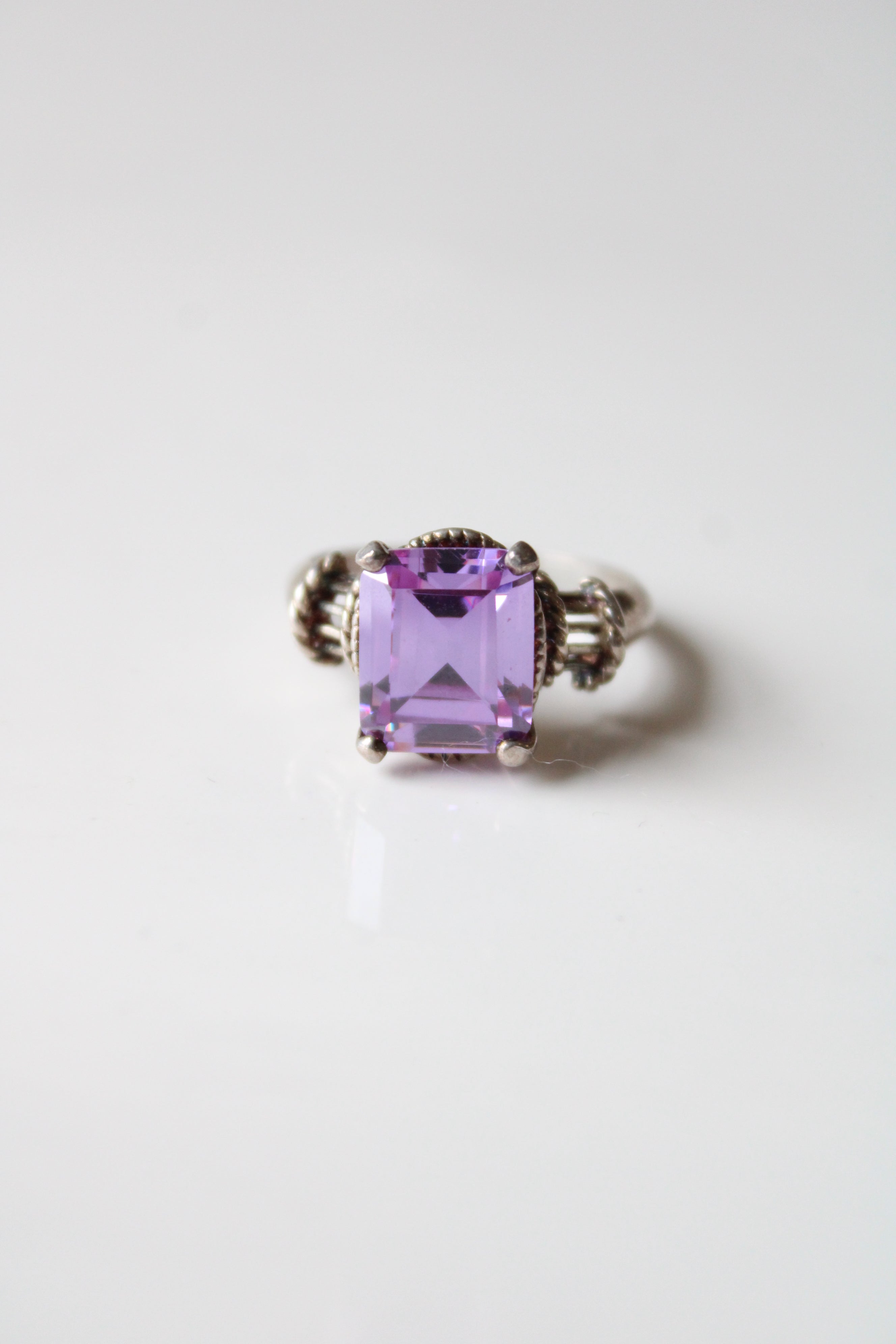 Purple Amethyst Square Stone Sterling Silver Ring | Size 10