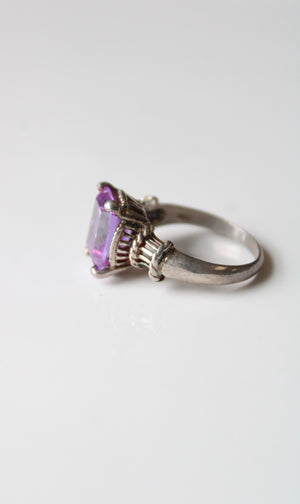 Purple Amethyst Square Stone Sterling Silver Ring | Size 10