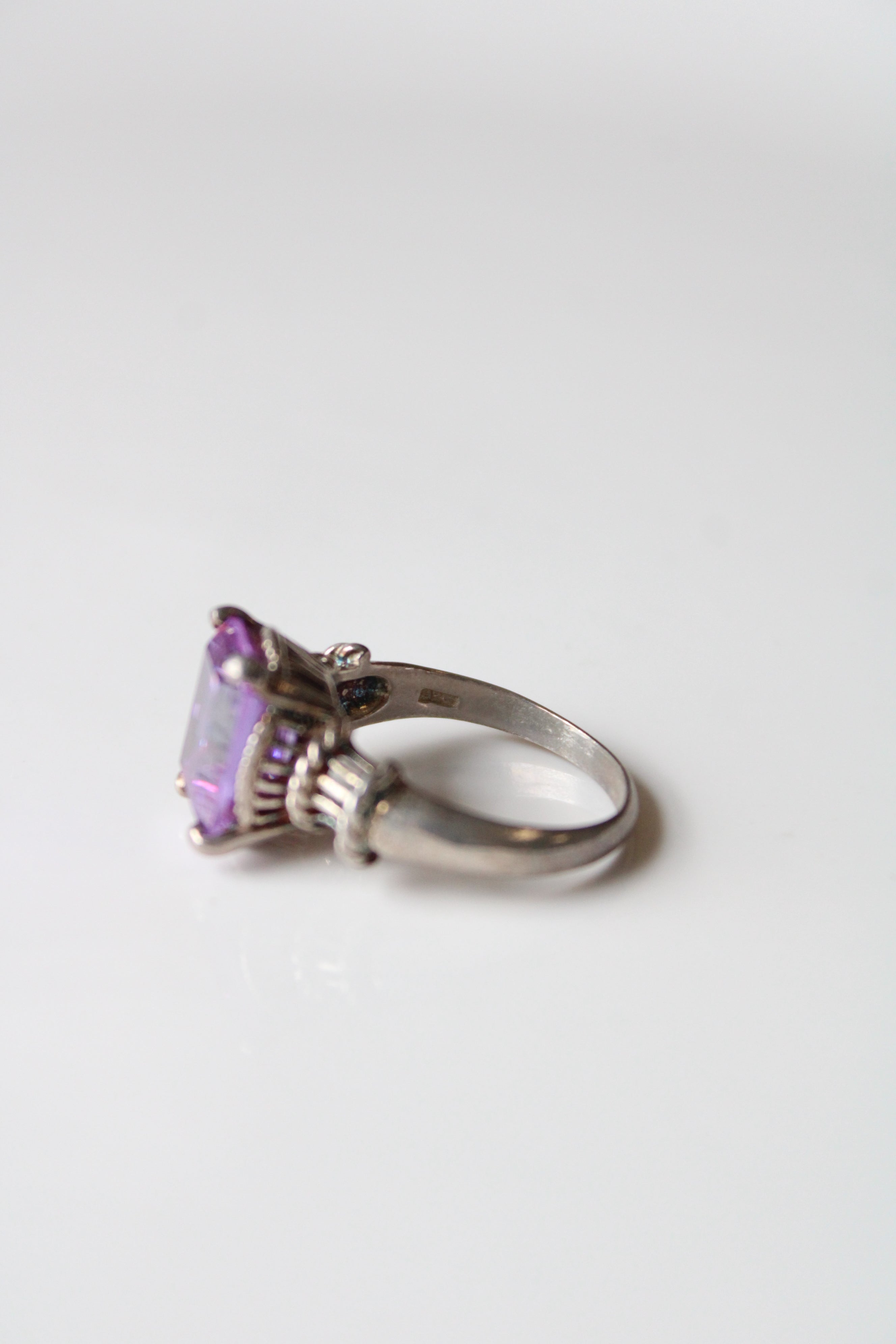 Purple Amethyst Square Stone Sterling Silver Ring | Size 10