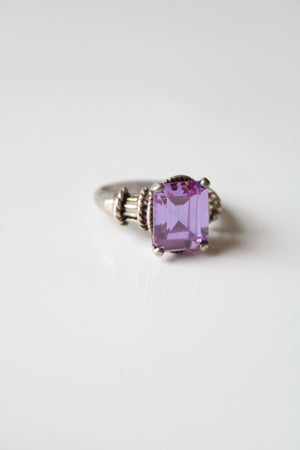 Purple Amethyst Square Stone Sterling Silver Ring | Size 10