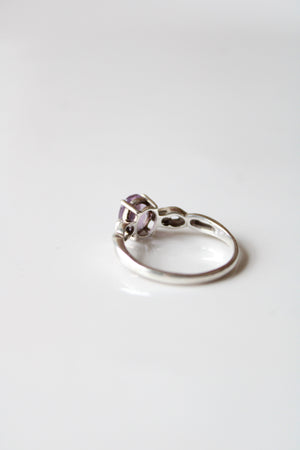 Oval Amethyst Silver Twist Ring | Size 8.5