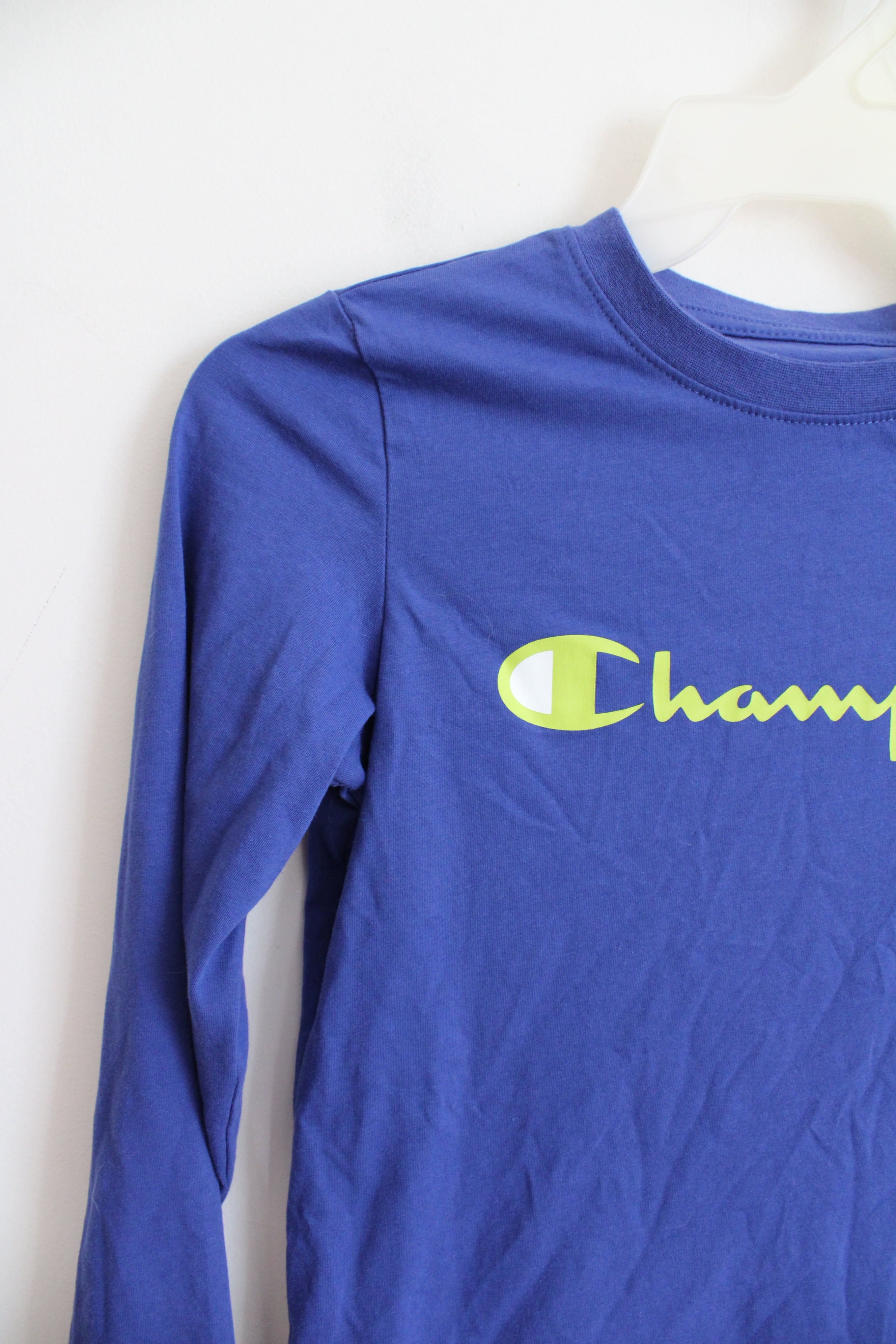 Champion Blue & Green Long Sleeved Shirt | Youth L (14/16)