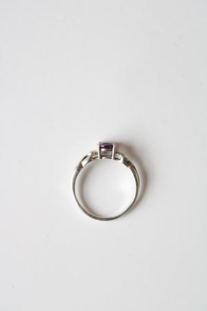 Oval Amethyst Silver Twist Ring | Size 8.5