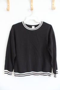 Wonder Nation Black & White Striped Edged Pullover Sweatshirt | Youth XL (14/16) Husky