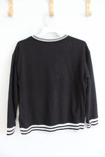 Wonder Nation Black & White Striped Edged Pullover Sweatshirt | Youth XL (14/16) Husky