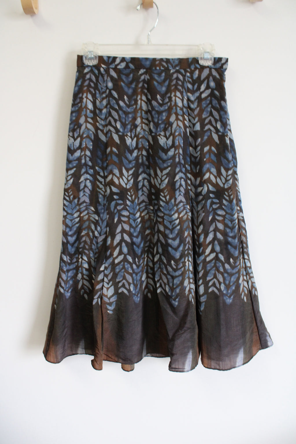 Coldwater Creek Brown & Blue Patterned Textured Flare Skirt | XS Petite (4)