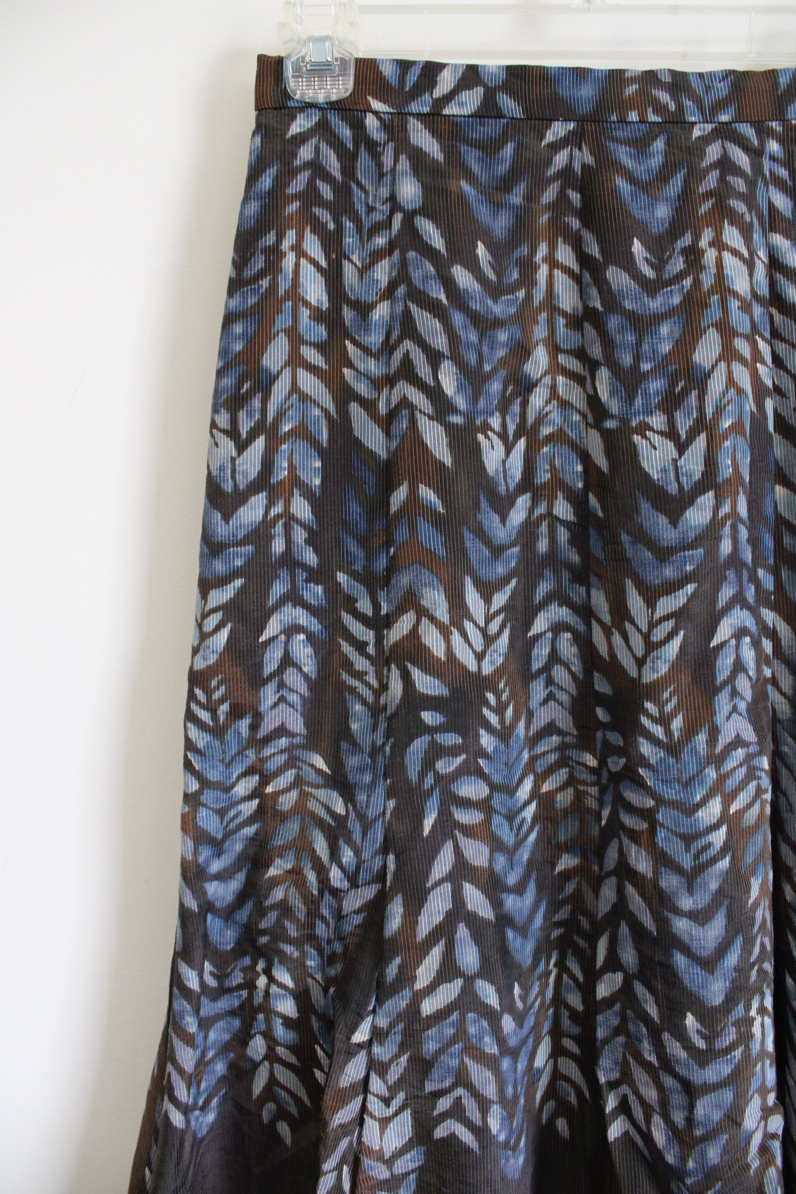 Coldwater Creek Brown & Blue Patterned Textured Flare Skirt | XS Petite (4)