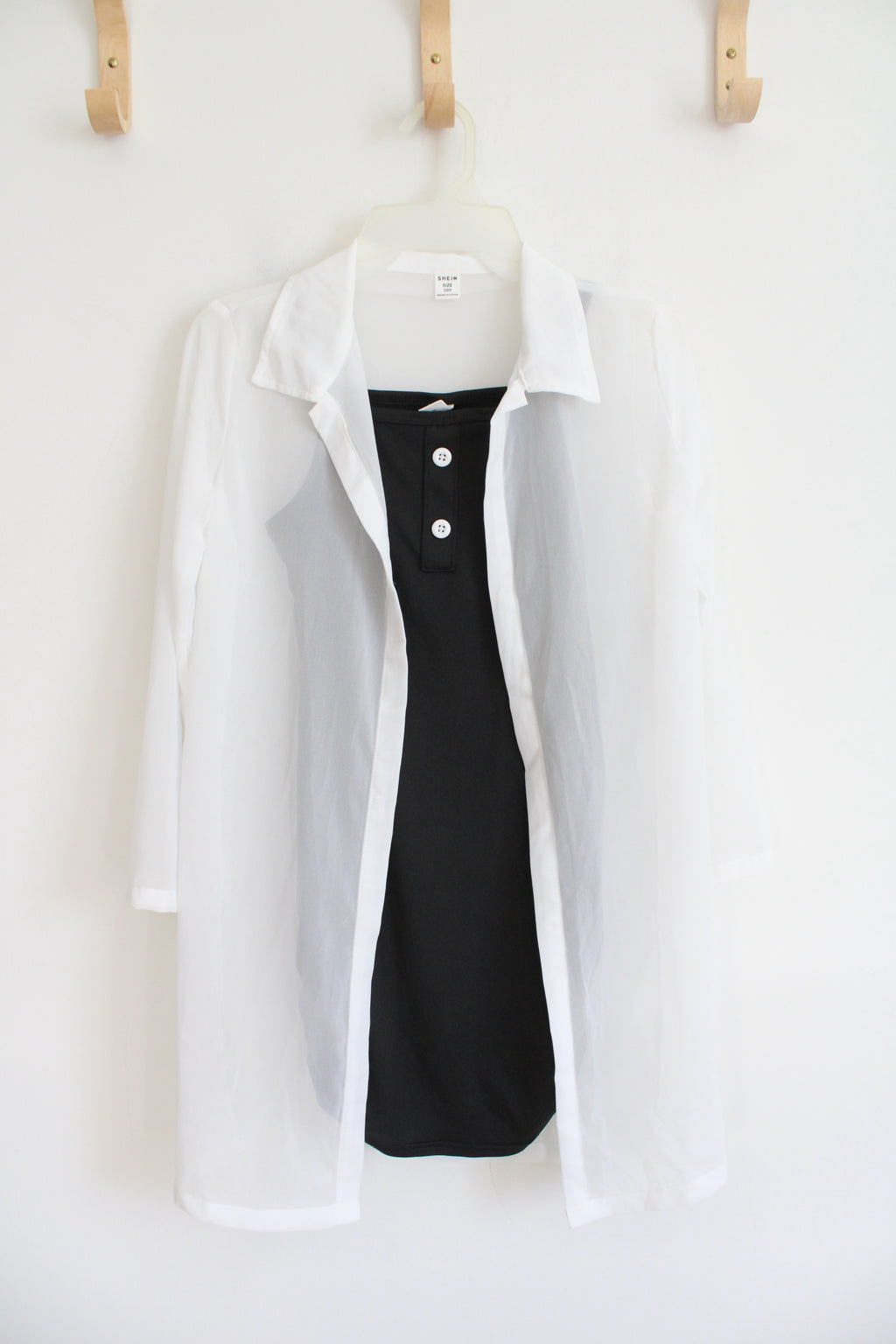 Shein Black Dress & White Sheer Cardigan Set | Youth 10