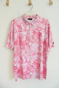 Yatta Golf Pink & White Tropical Patterned Polo Shirt | XXL