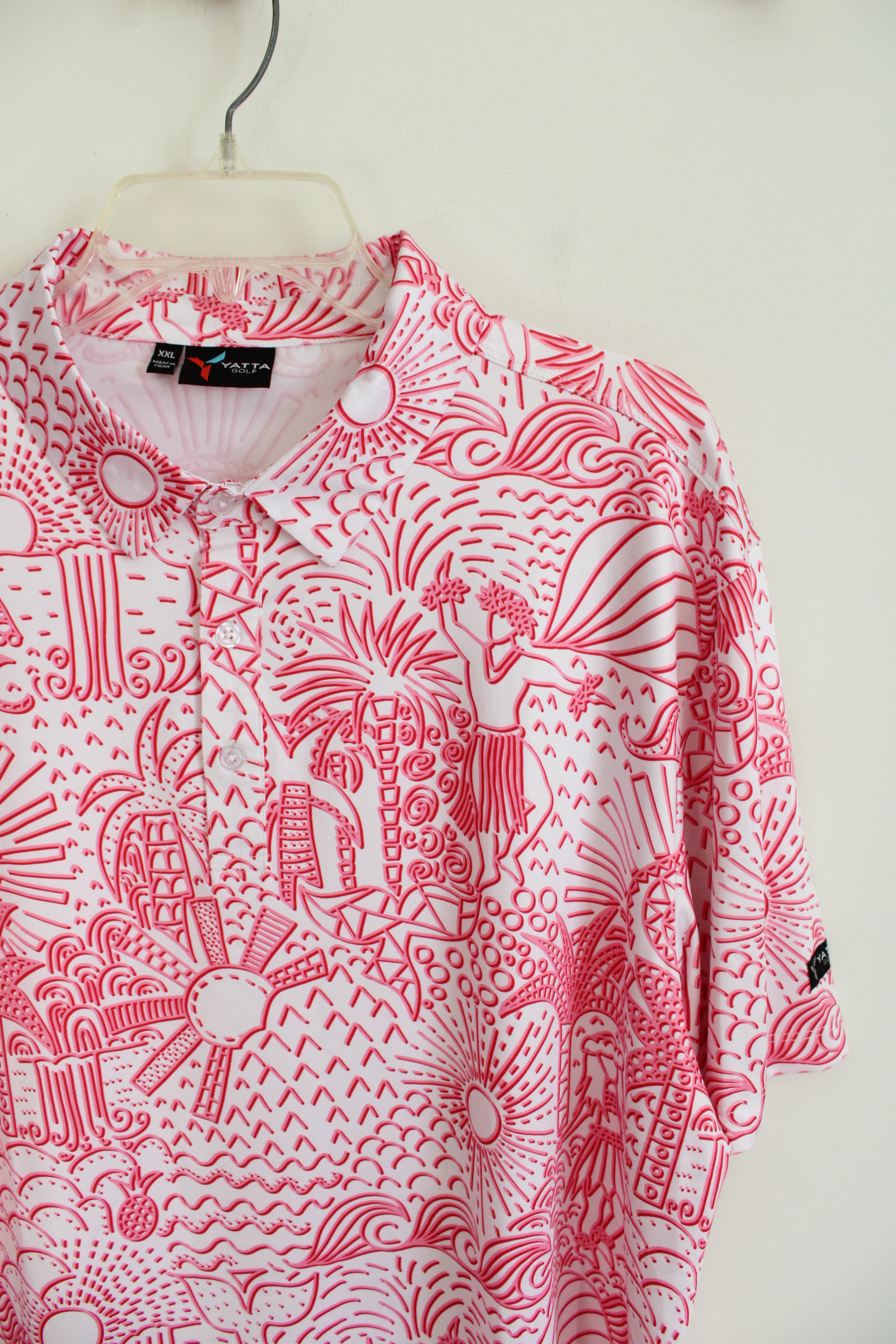 Yatta Golf Pink & White Tropical Patterned Polo Shirt | XXL