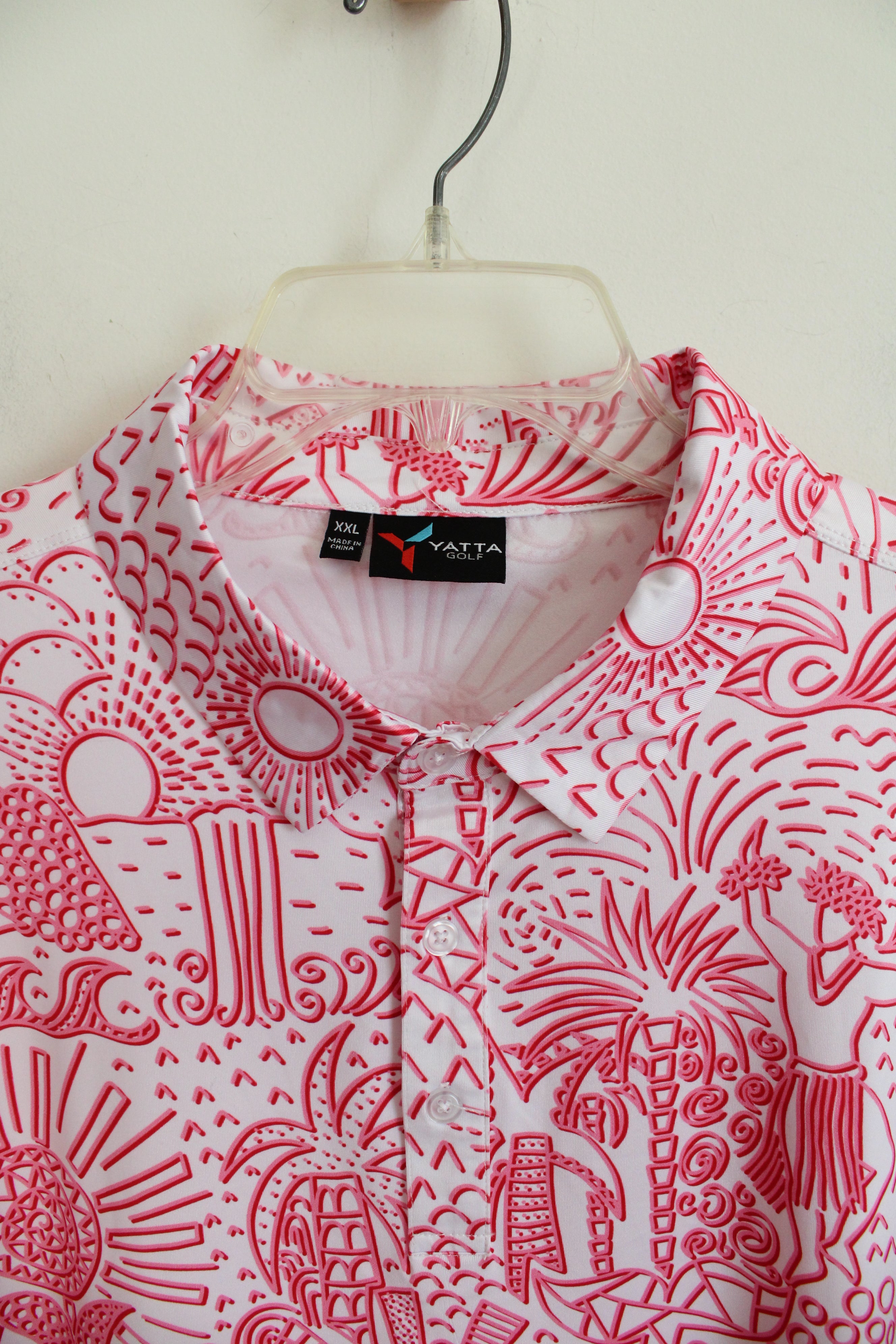 Yatta Golf Pink & White Tropical Patterned Polo Shirt | XXL