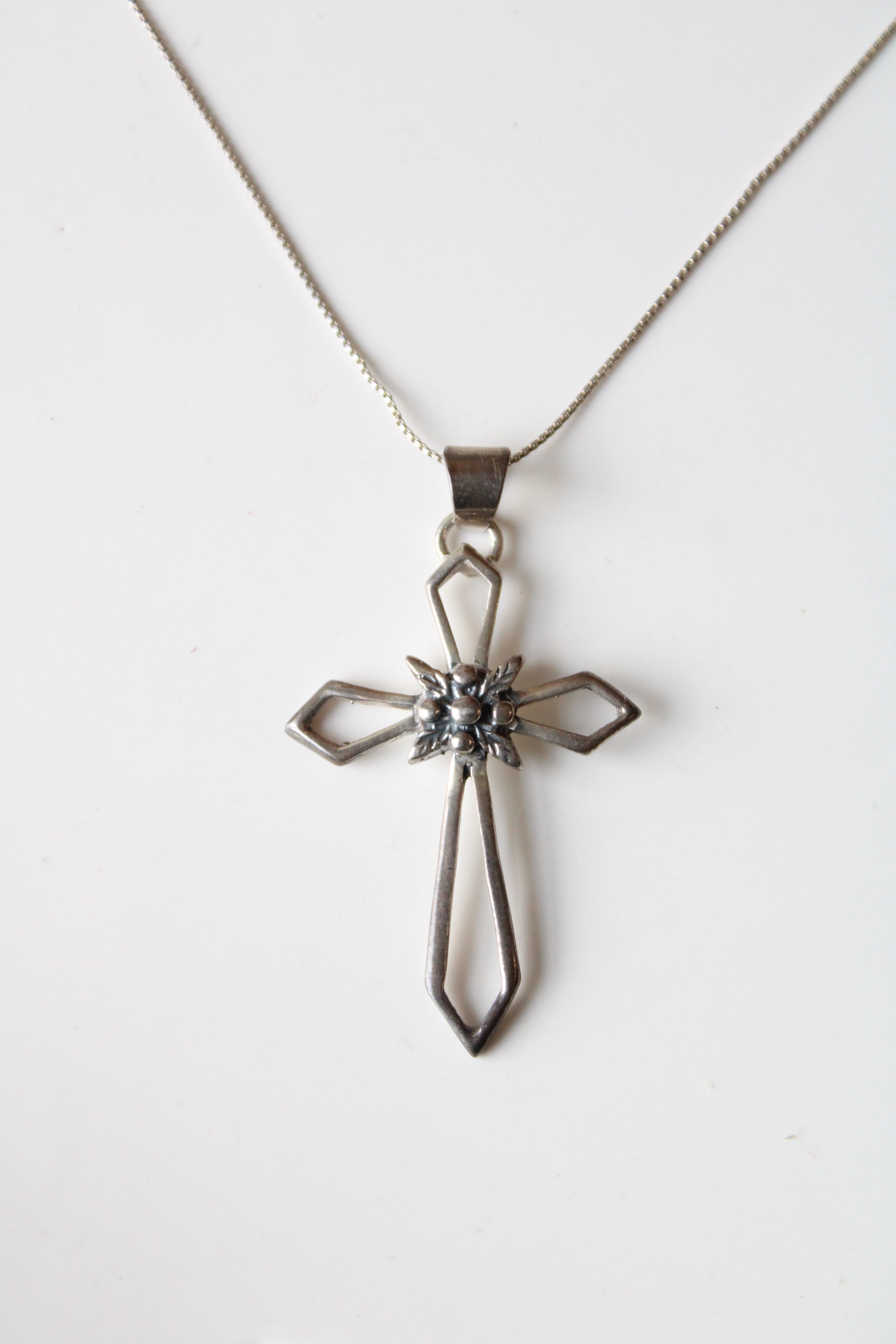 Large Cross Sterling Silver Pendant Necklace