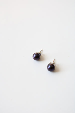 Dark Purple Pearl Stud Earrings