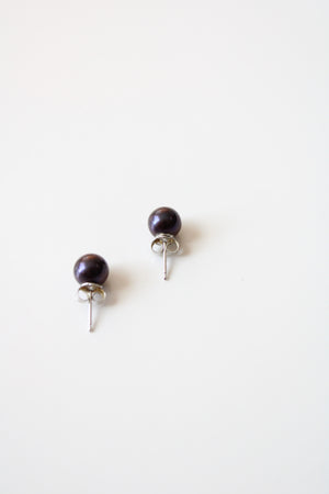 Dark Purple Pearl Stud Earrings