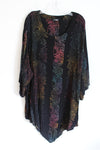 M.I.B. Colorful Patterned Black Loose Gauzy Top | 2XL