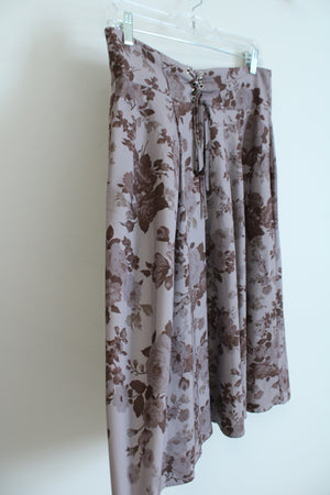 Belle Paque Mauve Rose Print Lace Up Skirt | L