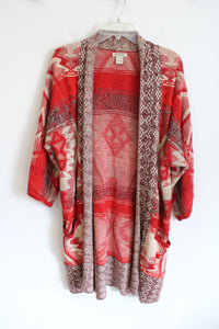 Lucky Brand Red Aztec Patterned Cardigan | M