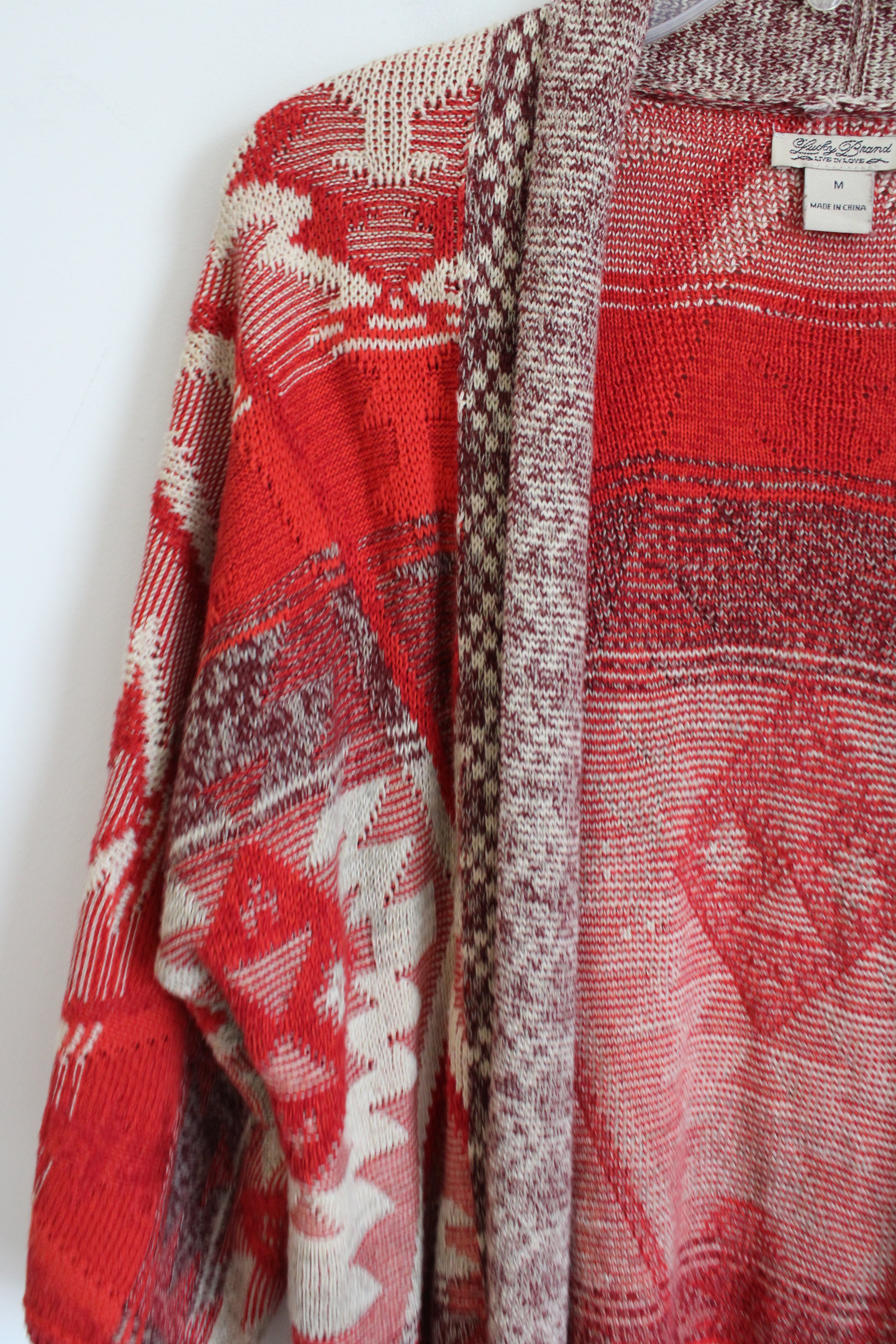 Lucky Brand Red Aztec Patterned Cardigan | M