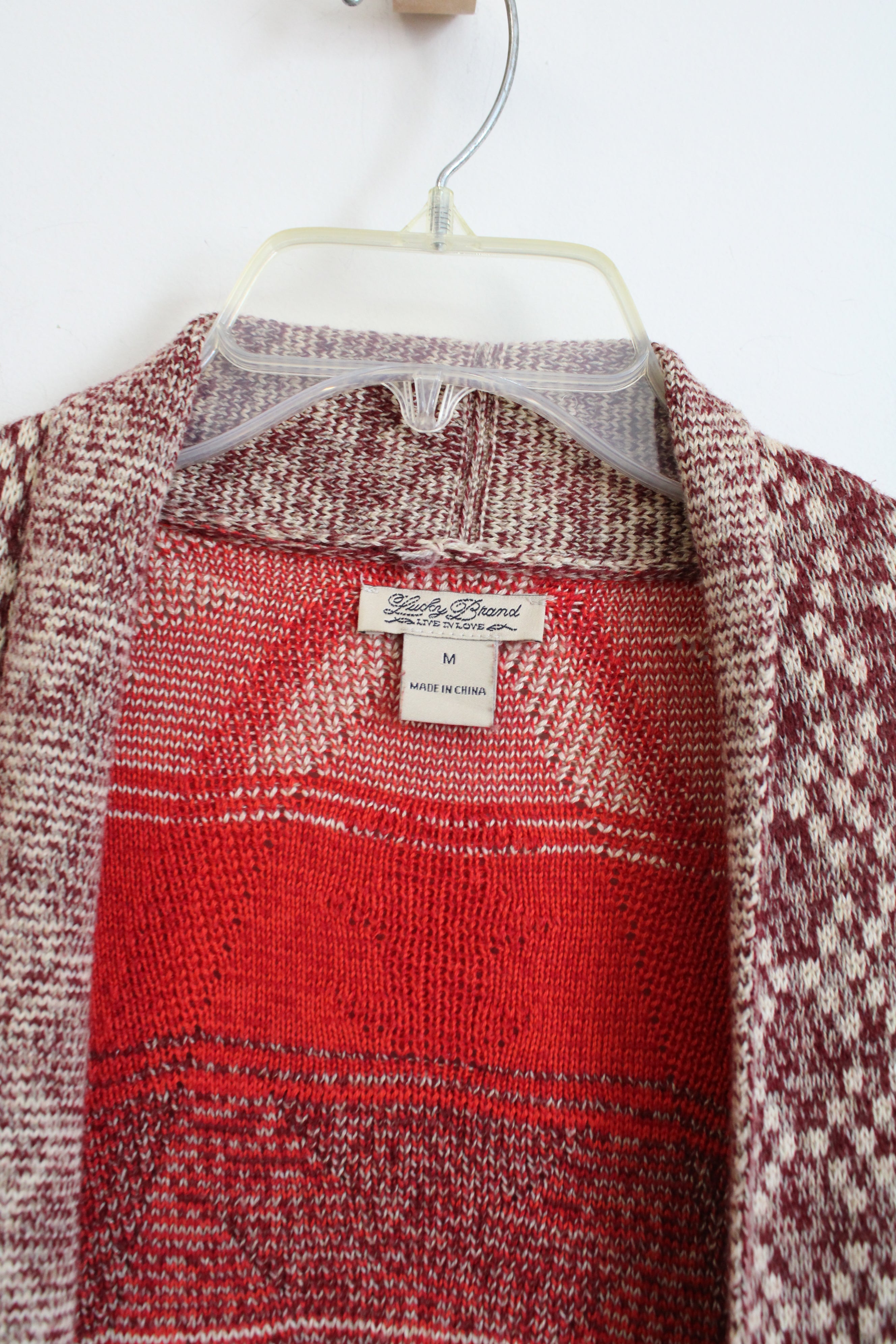 Lucky Brand Red Aztec Patterned Cardigan | M