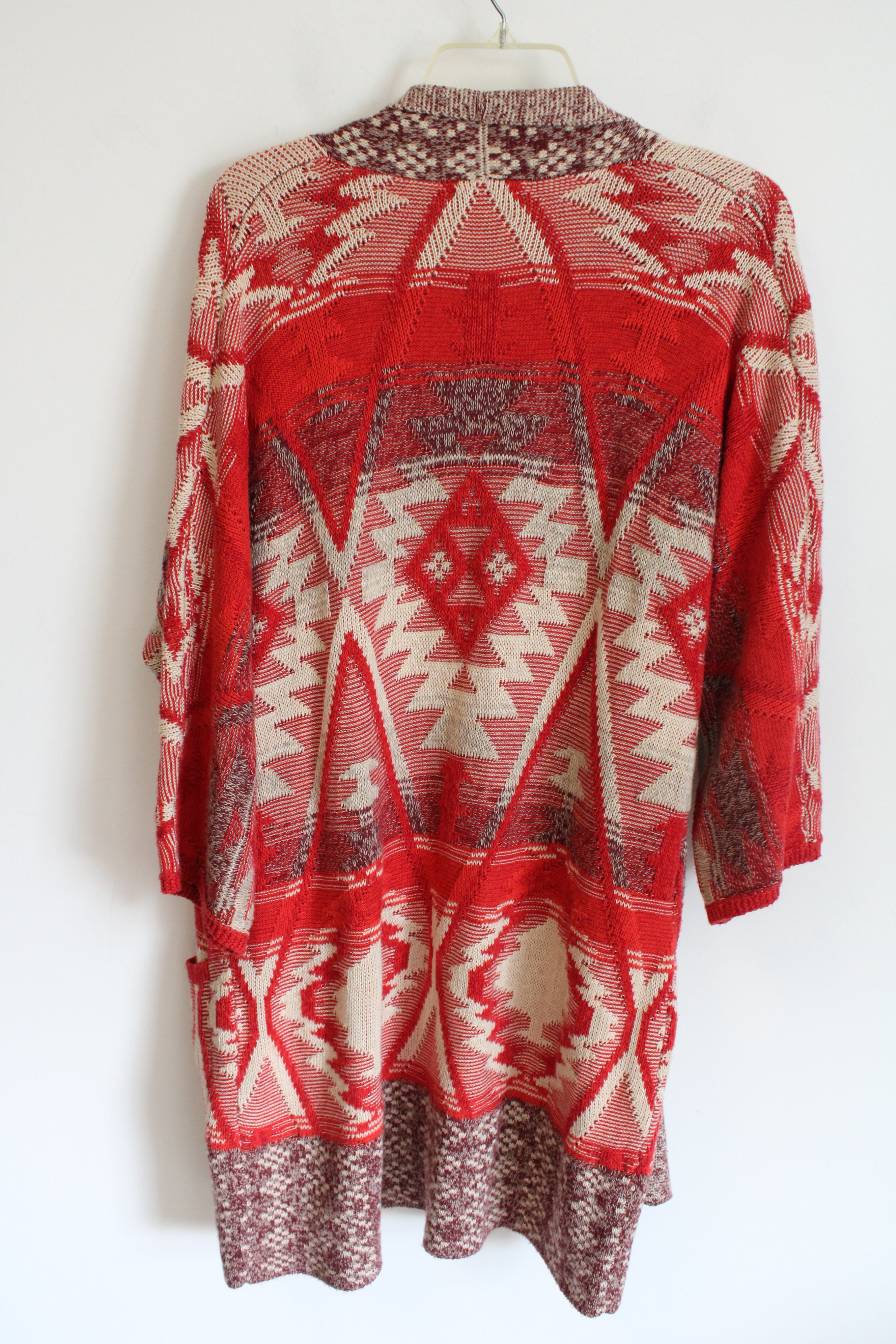 Lucky Brand Red Aztec Patterned Cardigan | M