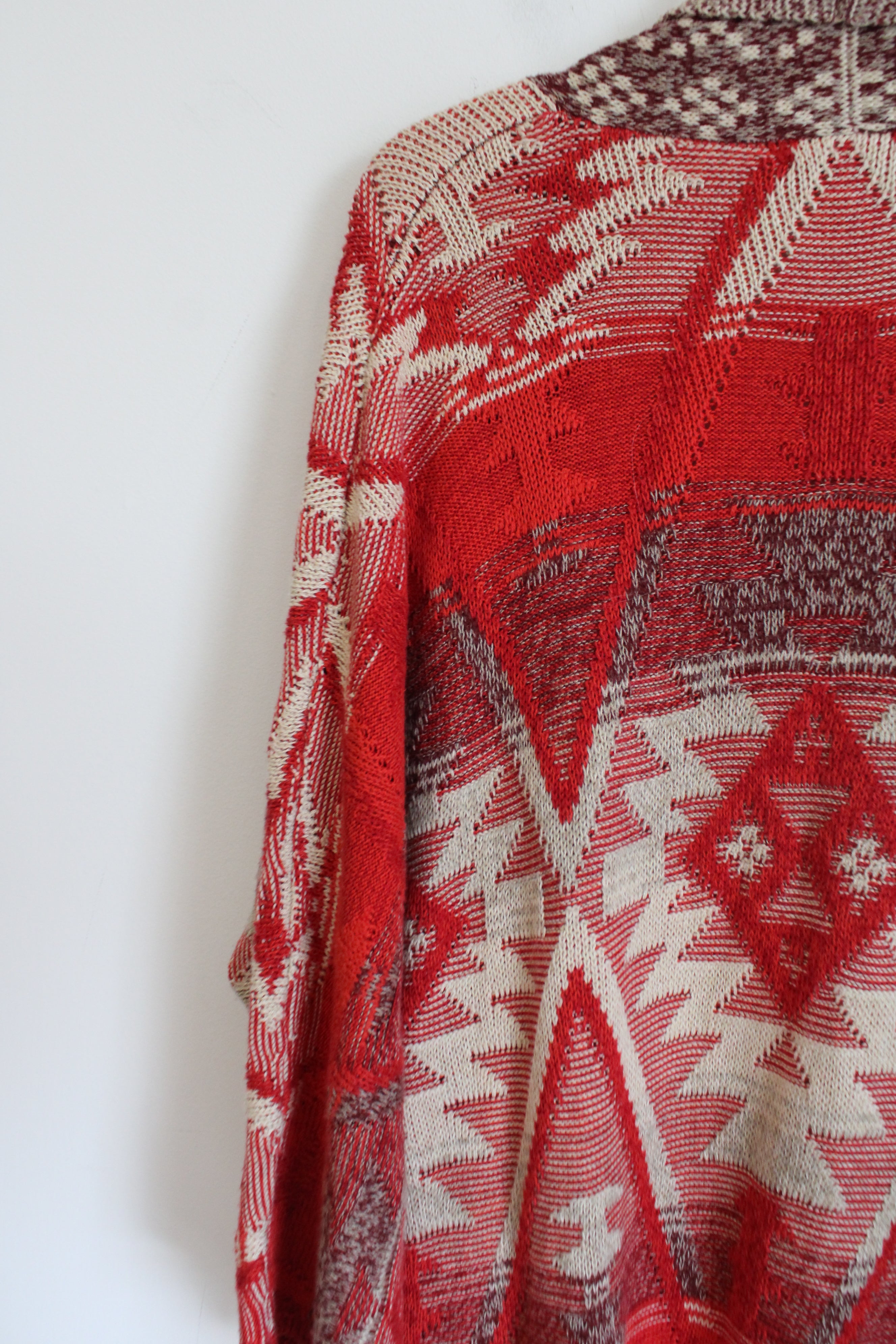 Lucky Brand Red Aztec Patterned Cardigan | M