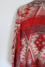 Lucky Brand Red Aztec Patterned Cardigan | M