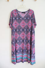 Tahari Blue Pink & Orange Patterned Dress  | 3X