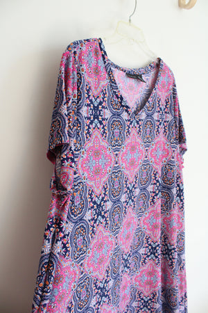 Tahari Blue Pink & Orange Patterned Dress  | 3X