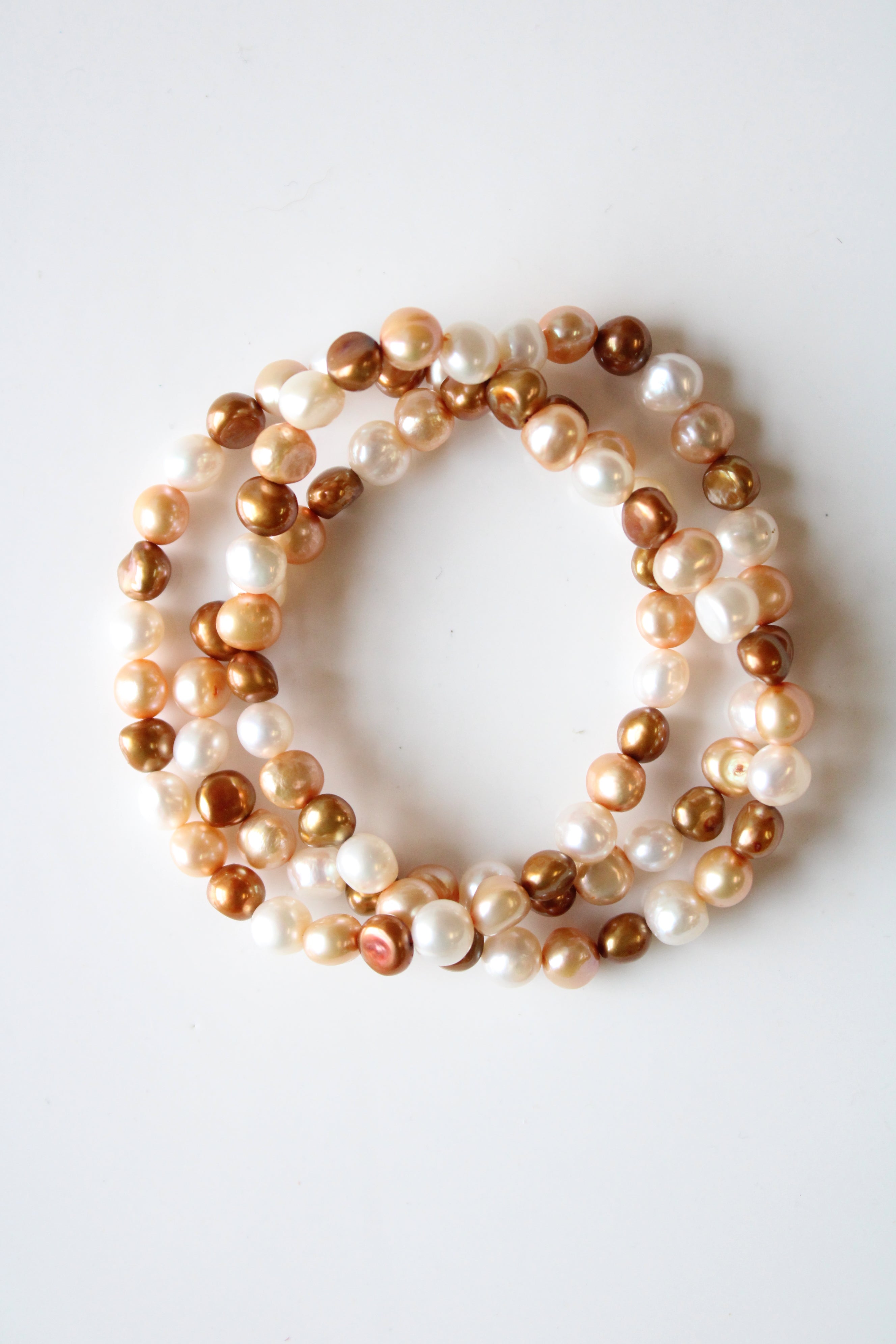 Baroque Brown Tan & Ivory Genuine Pearl Bracelet Stack