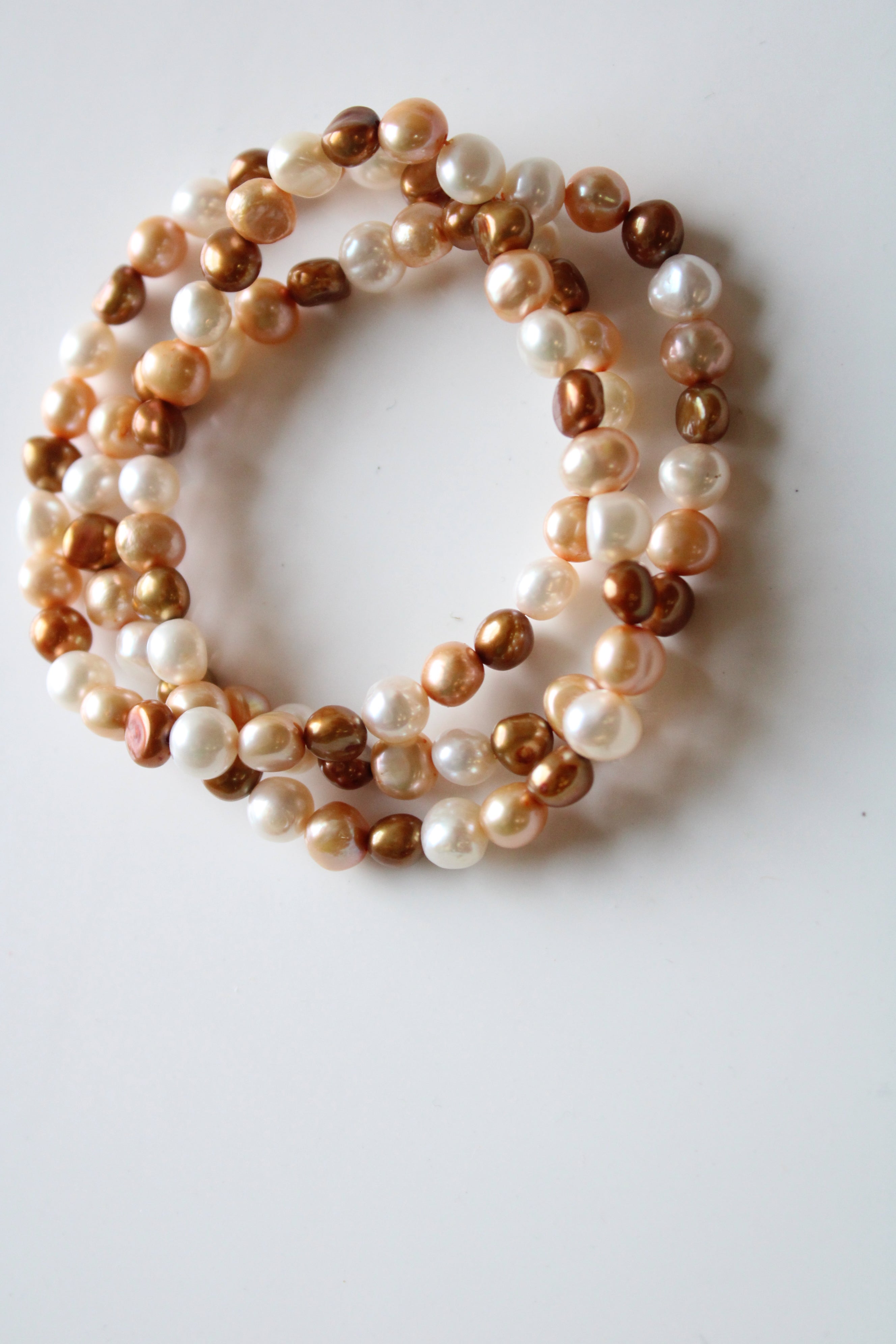 Baroque Brown Tan & Ivory Genuine Pearl Bracelet Stack